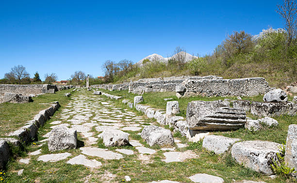 Broken column at Alba Fucens, remains of a Roman city in Abruzzi, Italy