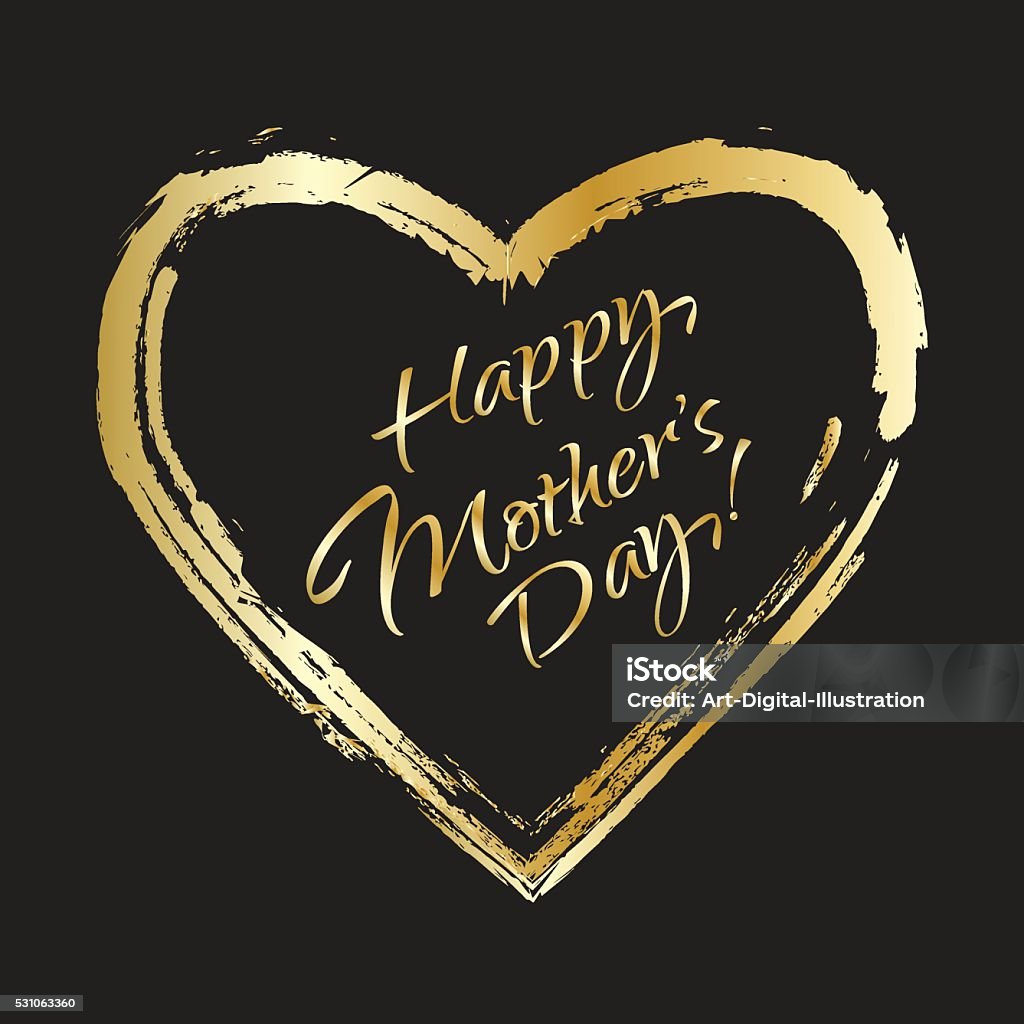 Happy Mothers Day Happy Mothers Day Calligraphy background. Gold letters in heart frame on black background. Digital vector illustration Abstract stock vector