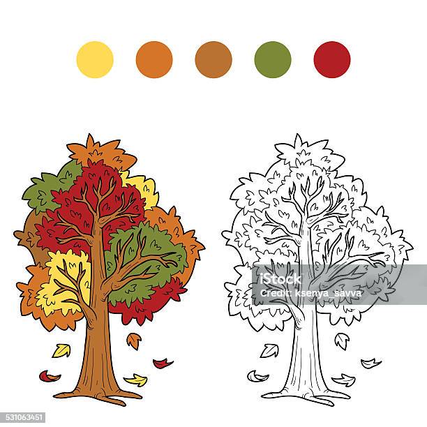 Coloring Book Stock Illustration - Download Image Now - Autumn, Tree, 2015
