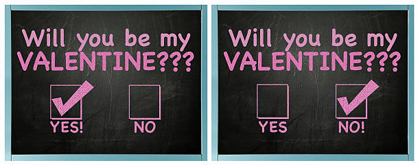 Double Valentines card with yes and no answer on blackboard