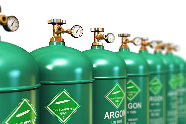 Row of liquefied argon industrial gas containers See also: argon stock pictures, royalty-free photos & images