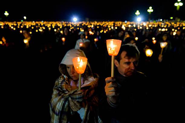 candlelight procession in the shrine of fatima stock photo