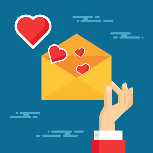 ręce i kopertę z hearts-ilustracja w stylu płaskie - mail postcard human finger letter stock illustrations