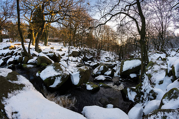 padley gorge - winter stream river snowing zdjęcia i obrazy z banku zdjęć