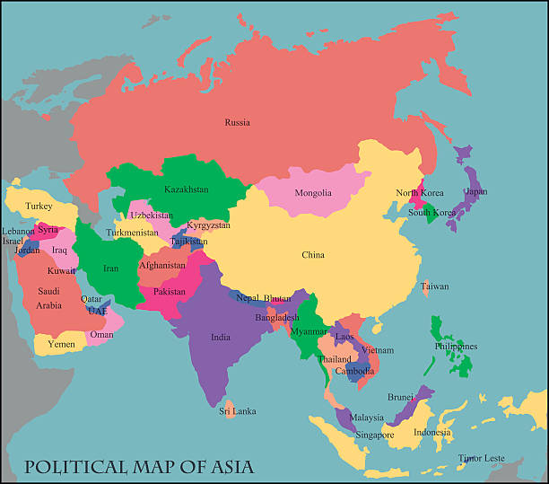 mapa polityczna azji - south korea stock illustrations