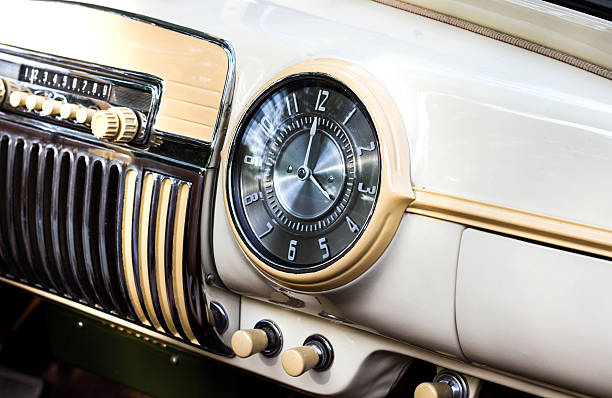 istock Clock in retro interior of old automobile 531076627