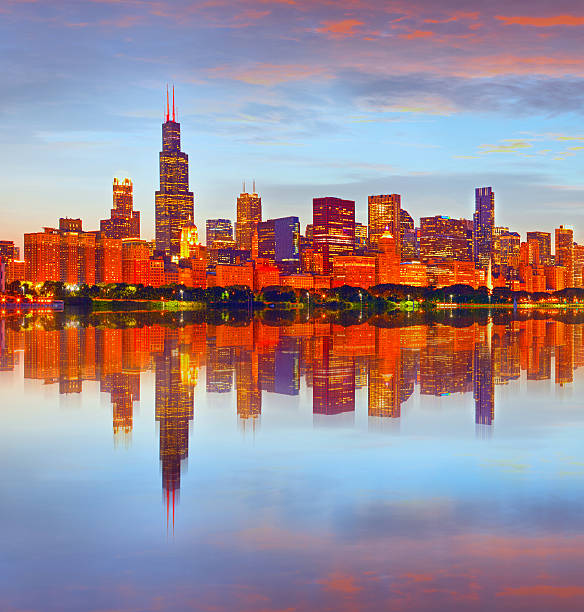 istock Chicago USA sunset panorama 531095229