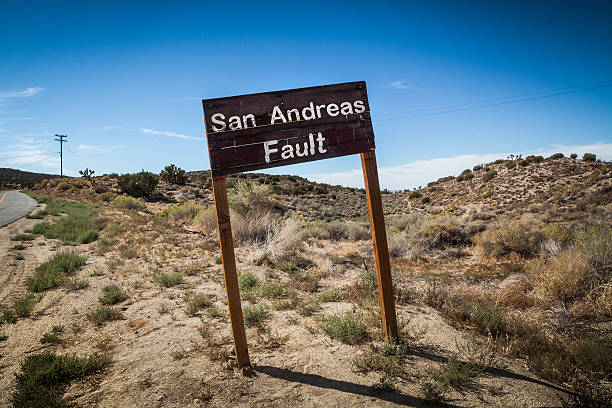 San Andreas Fault Sign, Pallet Creek Road, Pearblossom California stock photo