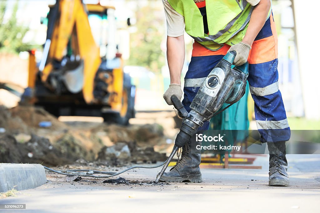 road construction worker mit perforator - Lizenzfrei Presslufthammer Stock-Foto