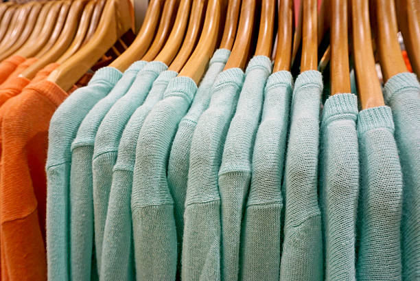 istock Clothes hang on a shelf in a designer clothes store 531097007