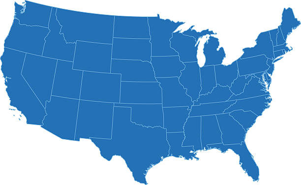 usa simple blue map on white background - amerikanın eyalet sınırları illüstrasyonlar stock illustrations