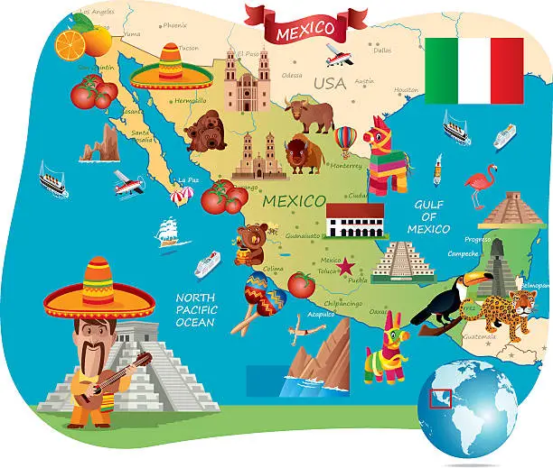 Vector illustration of Mexico Cartoon map