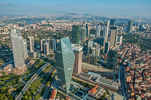 Istanbul, Turkey - August 23, 2014: Skyscrapers and modern office buildings at Levent District