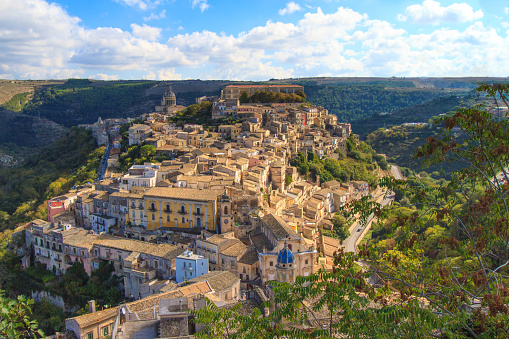 A panorama of Ragusa Ibla, a village in Southeast Sicily, Italy. Ragusa Ibla is a UNESCO World Heritage Site, part of the Val di Noto group.