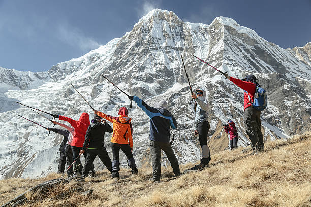 istock trekker rest on way to tent peak in abc himalaya 531099633