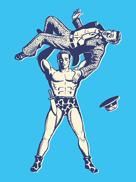 starker mann gewichtheben mann über dem kopf - circus strongman men muscular build stock-grafiken, -clipart, -cartoons und -symbole