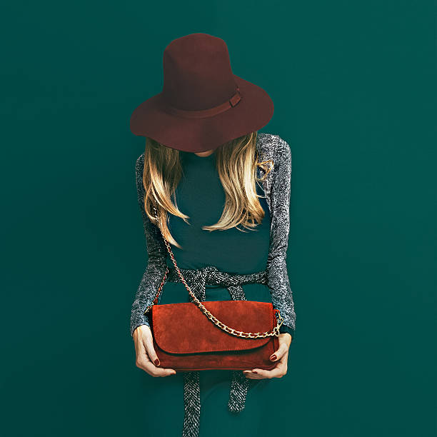 istock Lovely blond model in fashionable red hat 531107207