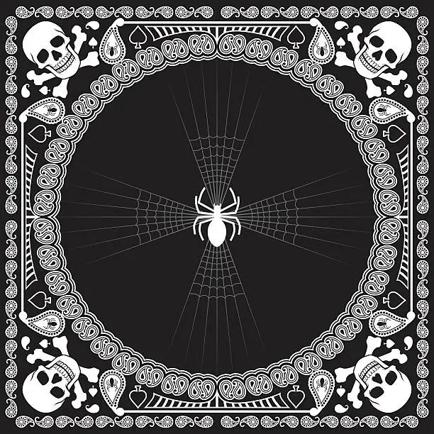 Vector illustration of bandana pattern skull and spider
