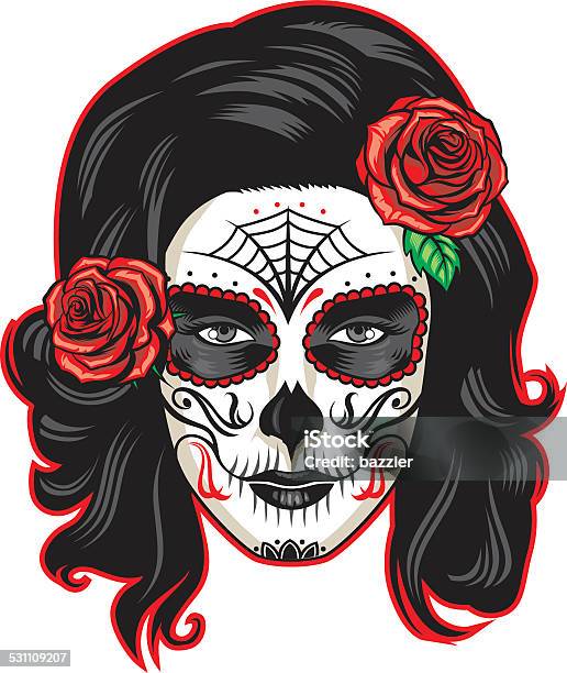 Muerte Girl Face Stock Illustration - Download Image Now - Sugar Skull, Women, Day Of The Dead