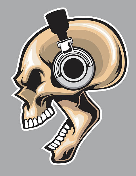 ilustrações de stock, clip art, desenhos animados e ícones de gritar crânio usar auscultadores - sound headphones music human teeth