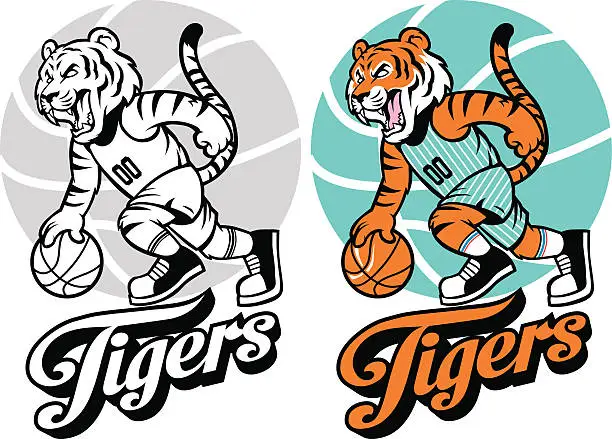 Vector illustration of Tiger basketball mascot