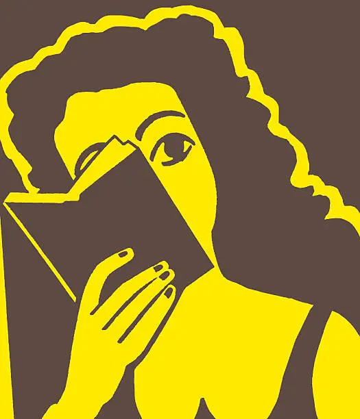 Vector illustration of Woman Hiding Behind Book