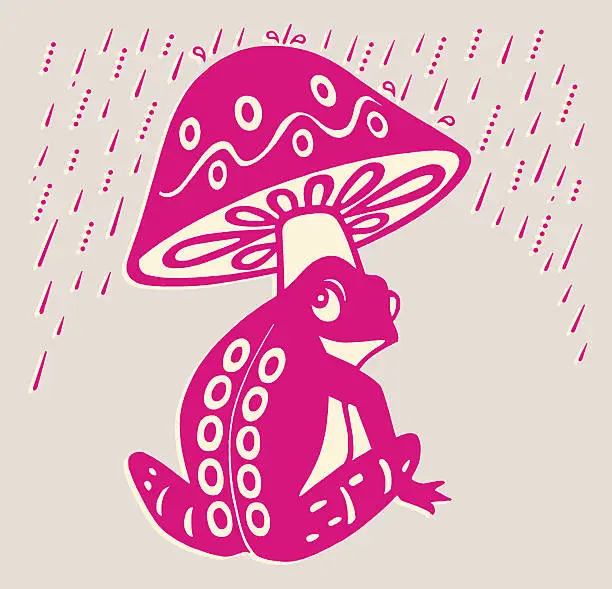 Vector illustration of Frog Under Mushroom Umbrella