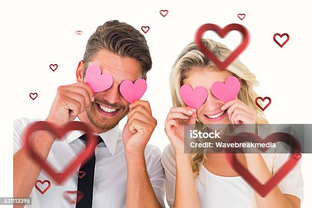 Composite Image Of Cute Valentines Couple Stock Photo - Download Image Now - 18-19 Years, 20-24 Years, 20-29 Years