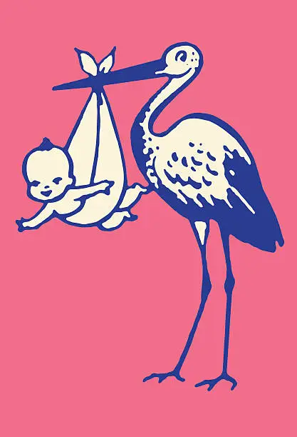 Vector illustration of Stork Delivering Baby