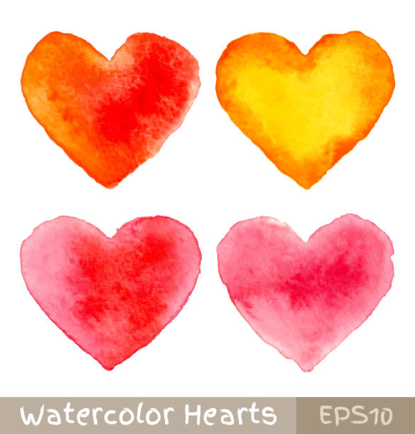 Set of Colorful Watercolor Hearts Set of Colorful Watercolor Hearts, vector illustration  gift vibrant color red pink stock illustrations