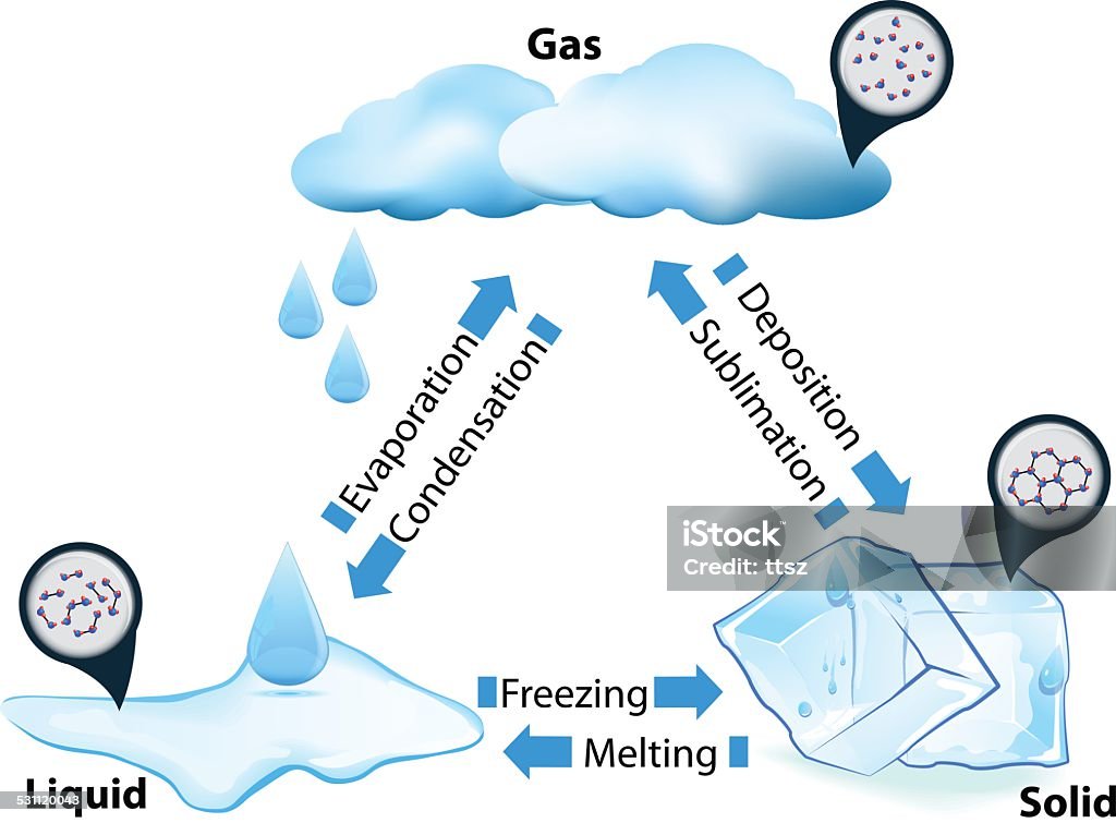 state of matter phase or state of matter. phase transition. This diagram shows the different phase transitions for example water Liquid stock vector