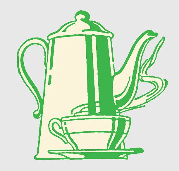 Vector illustration of Coffeepot and Cup on Saucer