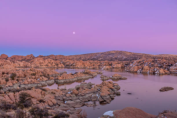 istock Sunset Moonrise at Watson lake 531127653