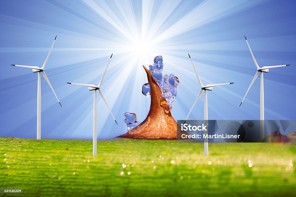 Rose thorns,sun in blue sky with wind turbines Rose thorns and shining sun in blue sky with wind turbines 2015 Stock Photo