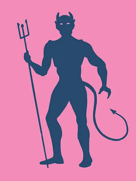 Vector illustration of Silhouette of Devil Holding Pitchfork