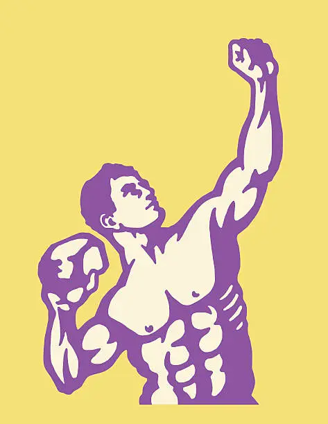 Vector illustration of Strongman Posing With Rock