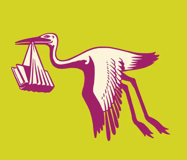 Vector illustration of Stork Carying Books