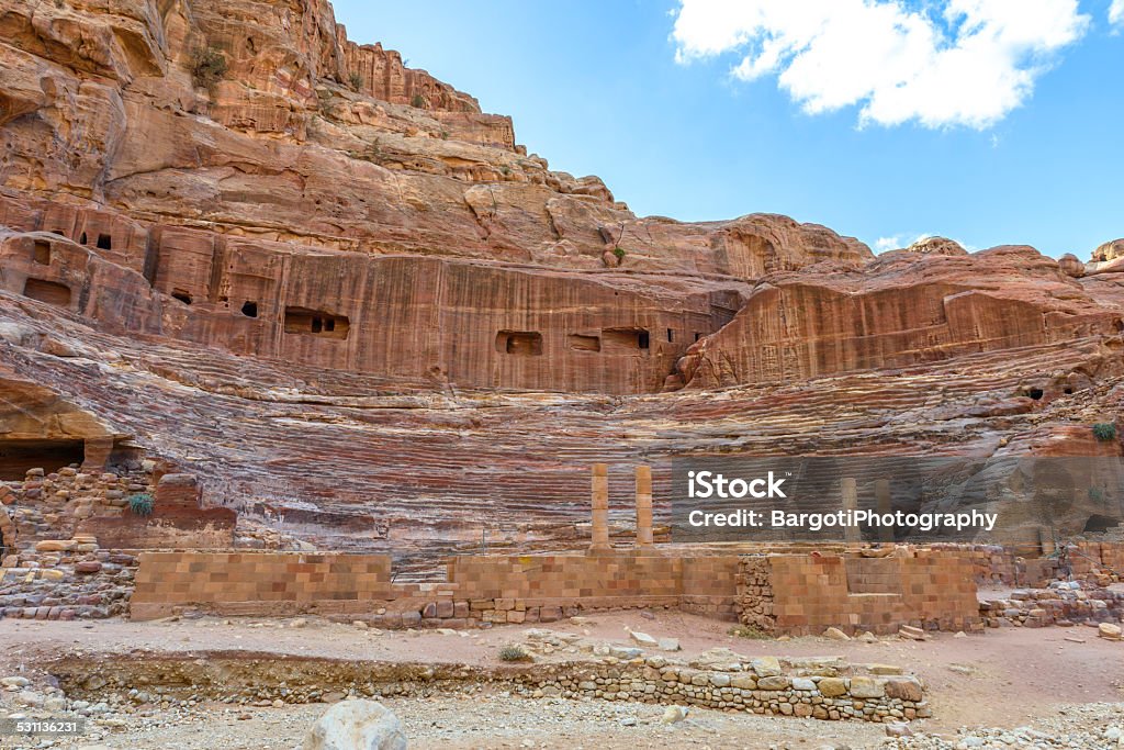 Roman theater arena in Nabatean city of Petra Roman theater arena in Nabatean city of Petra, Jordan 2015 Stock Photo