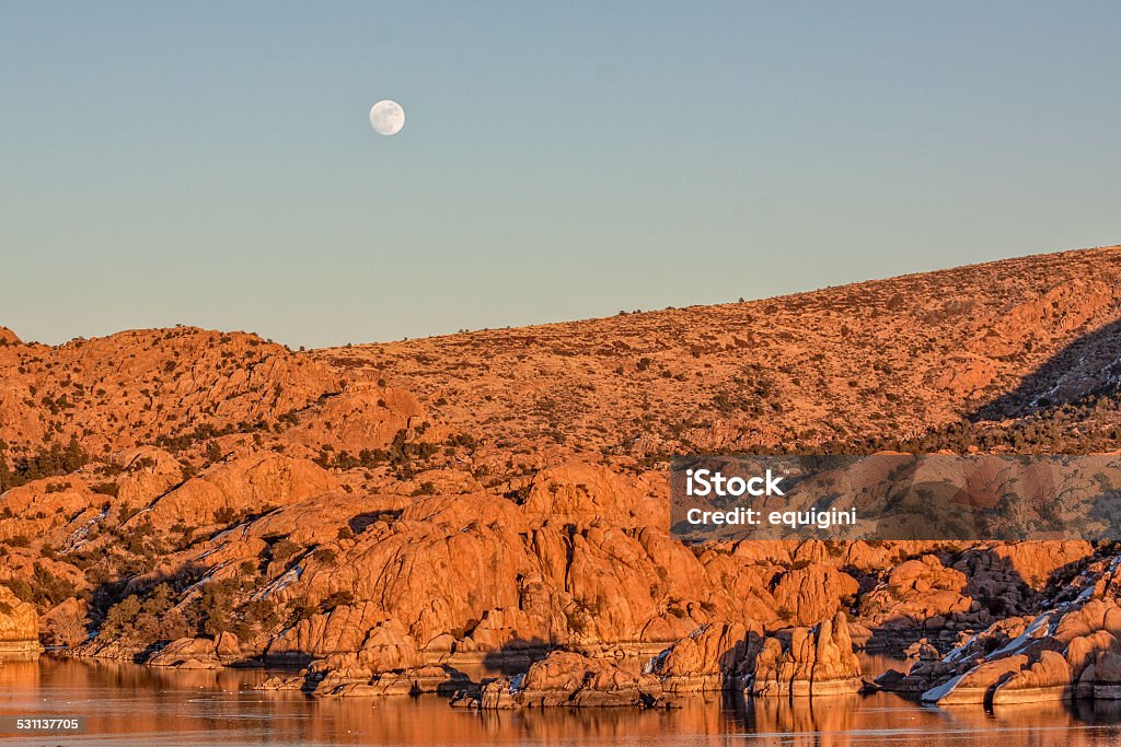 Moonrise at Watson lake the moon rising over the granite rocks along watson lake prescott arizona 2015 Stock Photo