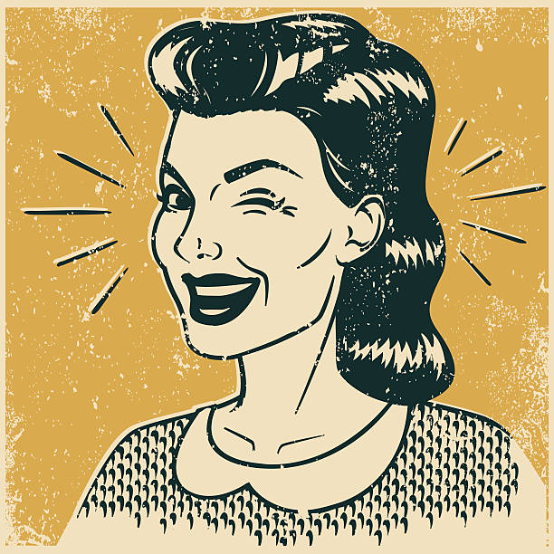 Retro Winking Woman An vintage styled woman giving a sly wink to the viewer. Grunge texture added to create a trendy screen printed effect. screen printing stock illustrations