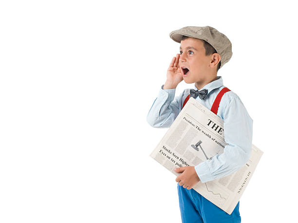 istock Newsboy holding paper and shouting 531147947
