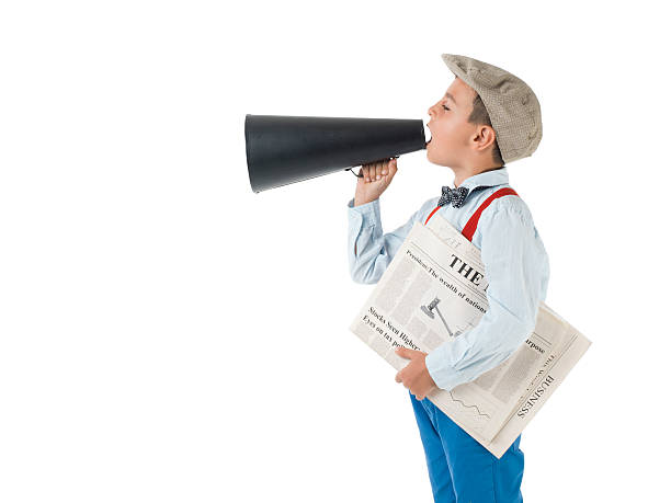 istock Newsboy holding paper and Shouting With Megaphone 531148177