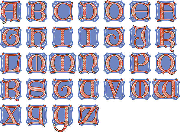 Gothic Initials Decorative gothic initials, including the entire alphabet, with a few alternate letter shapes. medieval illuminated letter stock illustrations