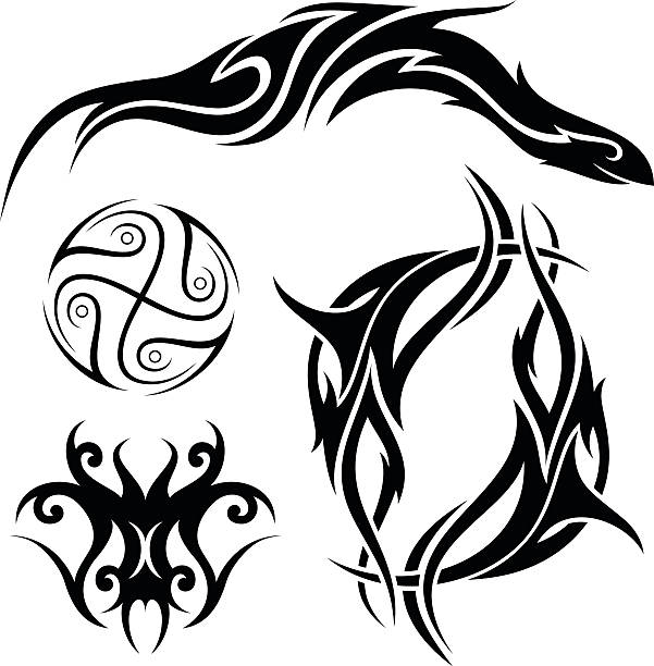 Vector Set of Tribal Tattoo Vector Set of Tribal Tattoo. Patterned design shoulder tribal tattoos for men stock illustrations