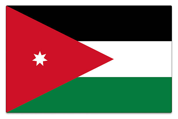 Gloss Jordanian flag on white with subtle shadow.