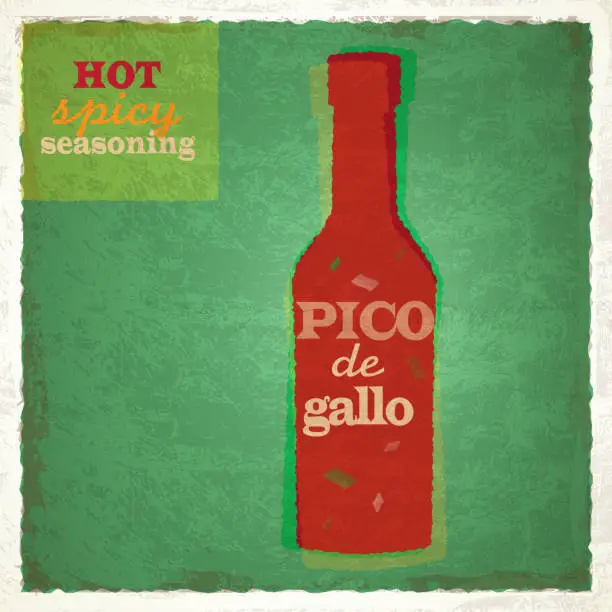 Vector illustration of Retro bottle of Pico de gallo seasoning sauce