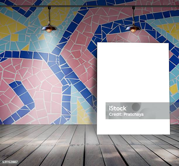 Poster Standing On Mosaic Tile With Ceiling Lamp Stock Photo - Download Image Now - 2015, Abstract, Art Museum