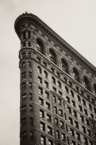 Sepia-toned image of Flatiron Building in Manhattan Borough of New York City