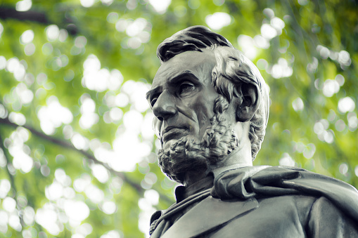 Abraham Lincoln statue at Union Square Park in the Manhattan borough of New York City. The statue was completed by Henry Kirke Brown (1814-1886) in 1869.