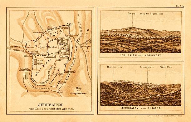 Jerusalem map in german bible from 1895 Old plan of Jerusalem in a german bible: 1895 stock pictures, royalty-free photos & images